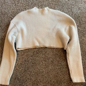 Zara Cream Ribbed Cropped Hoodie